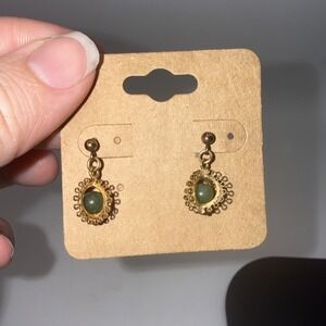 Vintage 1/20 12K Gold Filled Jade?  Dangle Earrings READ